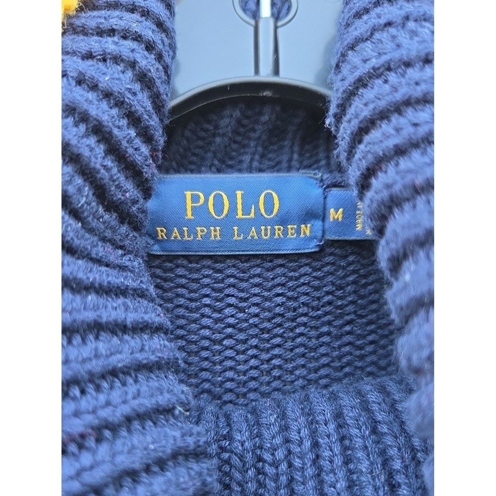 Polo Ralph Lauren Double Stripe Cotton Chunky Preppy Americana Turtleneck M Navy - Picture 5 of 8